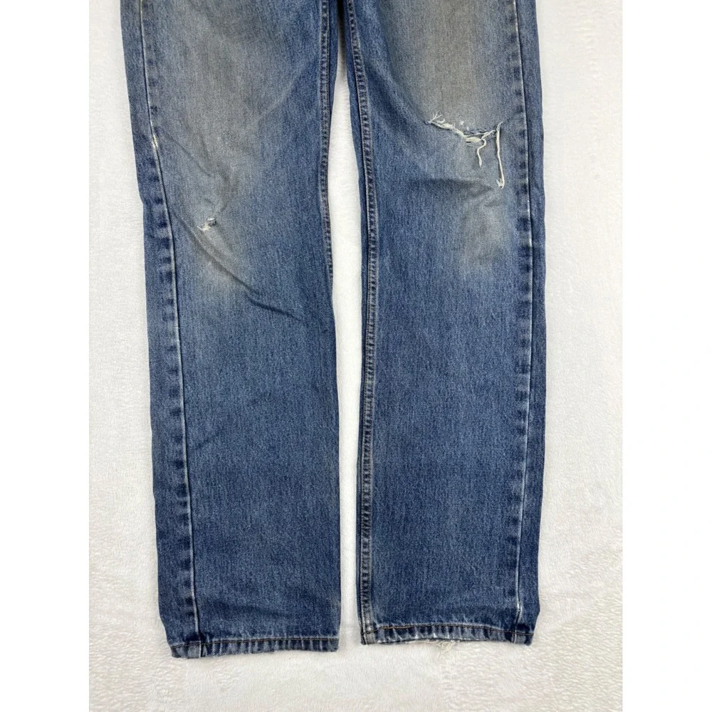 Levis 505 Mens 34x36 Jeans Grungy Medium Blue Washed Denim Distressed True Fade
